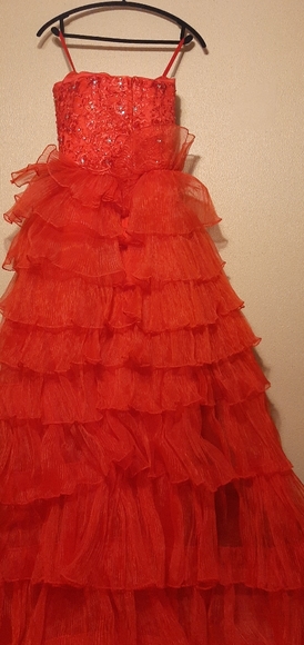 Red Organza Asymmetrical Formal Dress - Picture 5 of 7